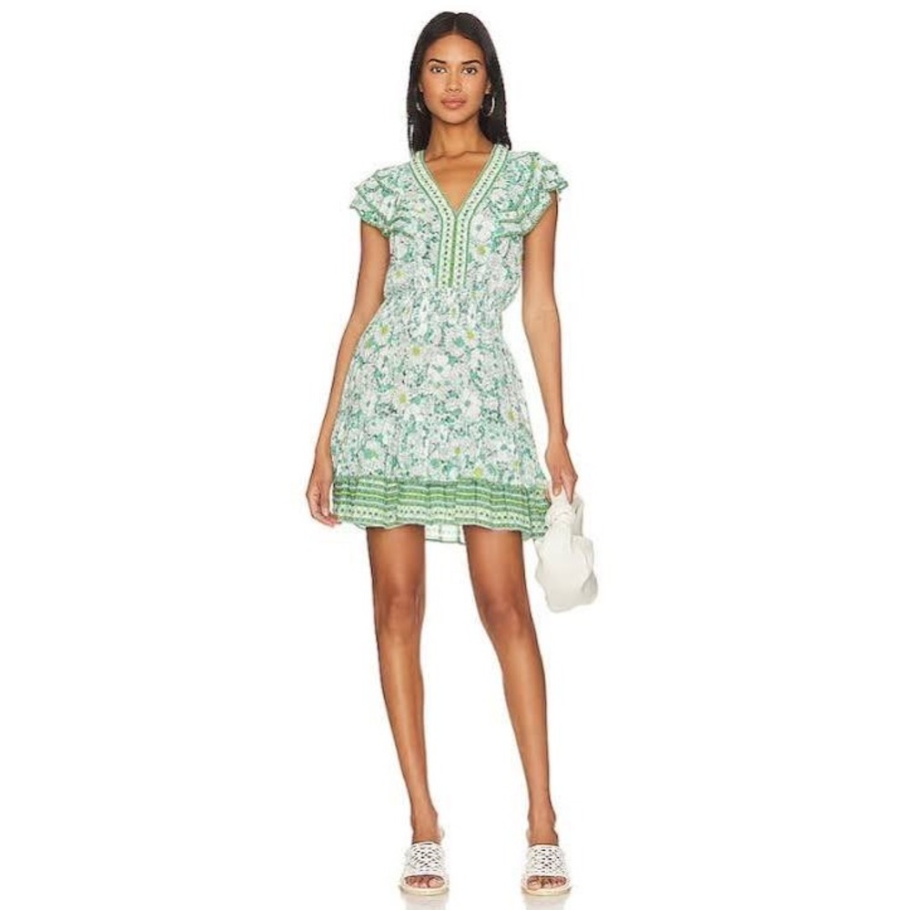 Poupette St Barth Camila Mini Dress in Green Mid 70's Garden Print Size Medium